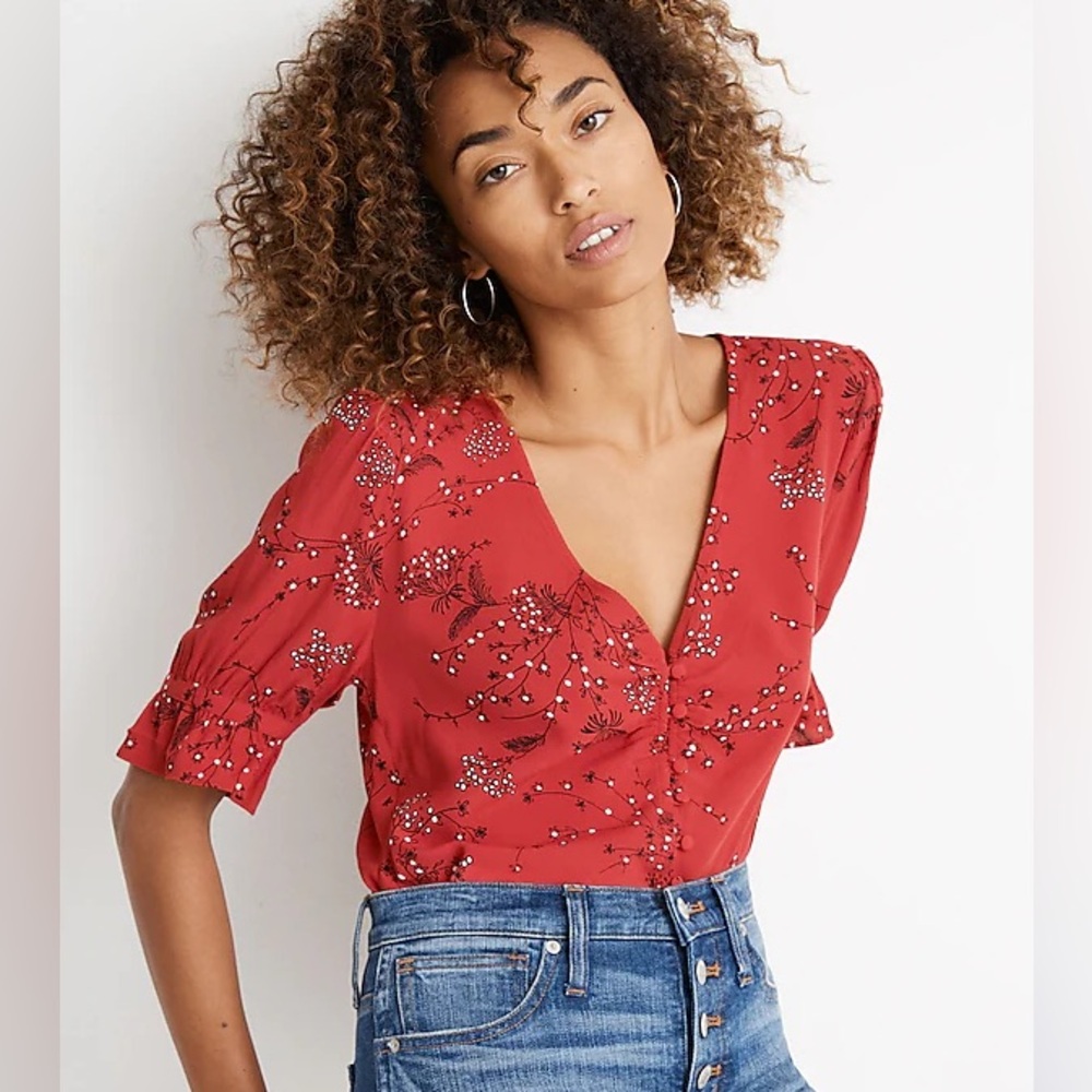 Madewell red button up Daylight Top in Windswept Floral